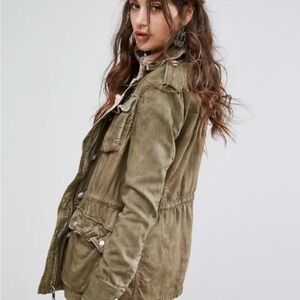 Free People Pink and Green Utility Jacket with Oversized Fit